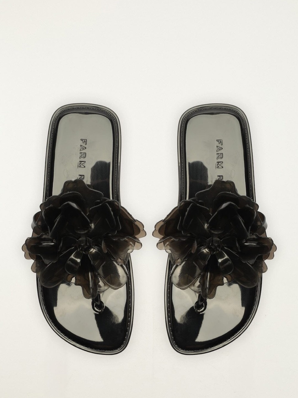 FARM Rio Black Jelly Flower Flat Sandals Size 10/11 Floral Slides Coastal Chic